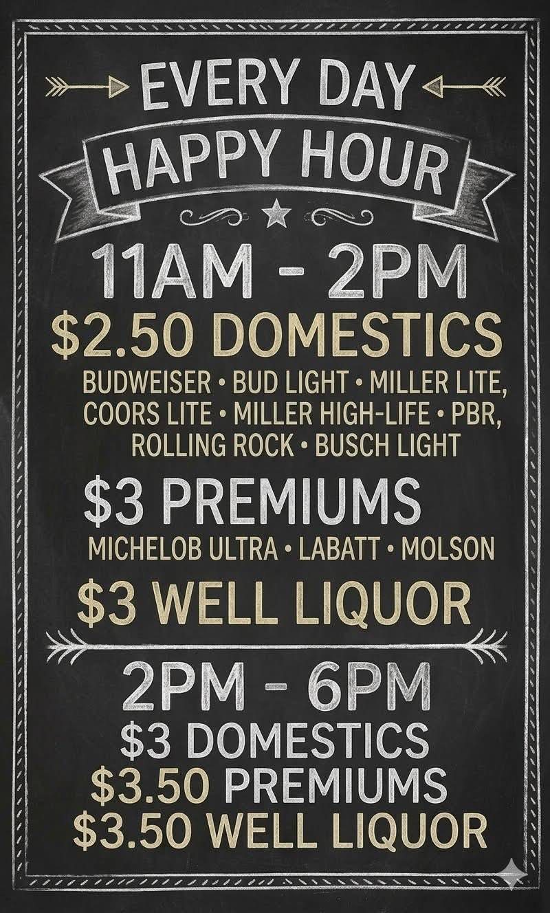 Foley's every day happy hour board