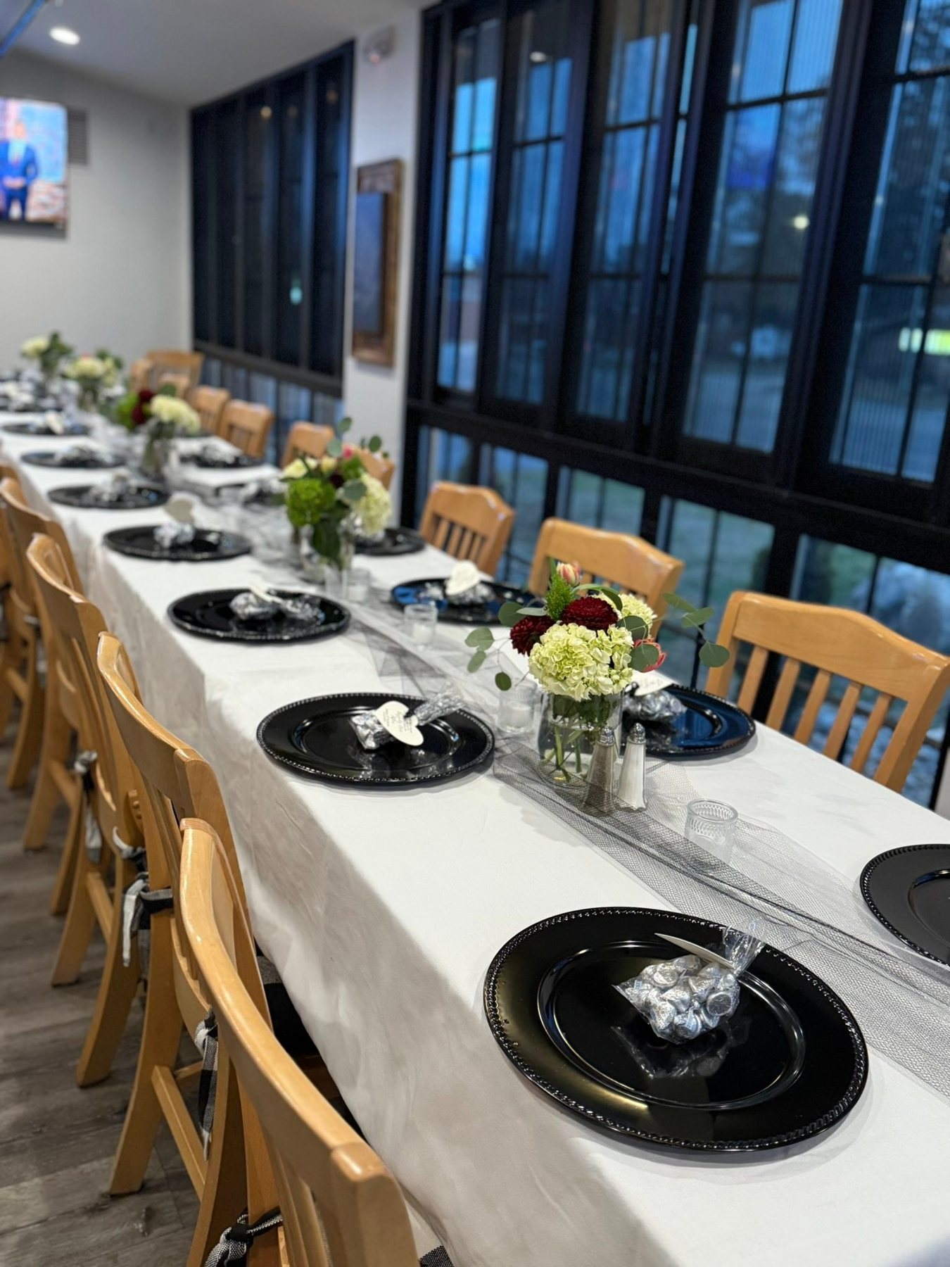 A long table set for a private party